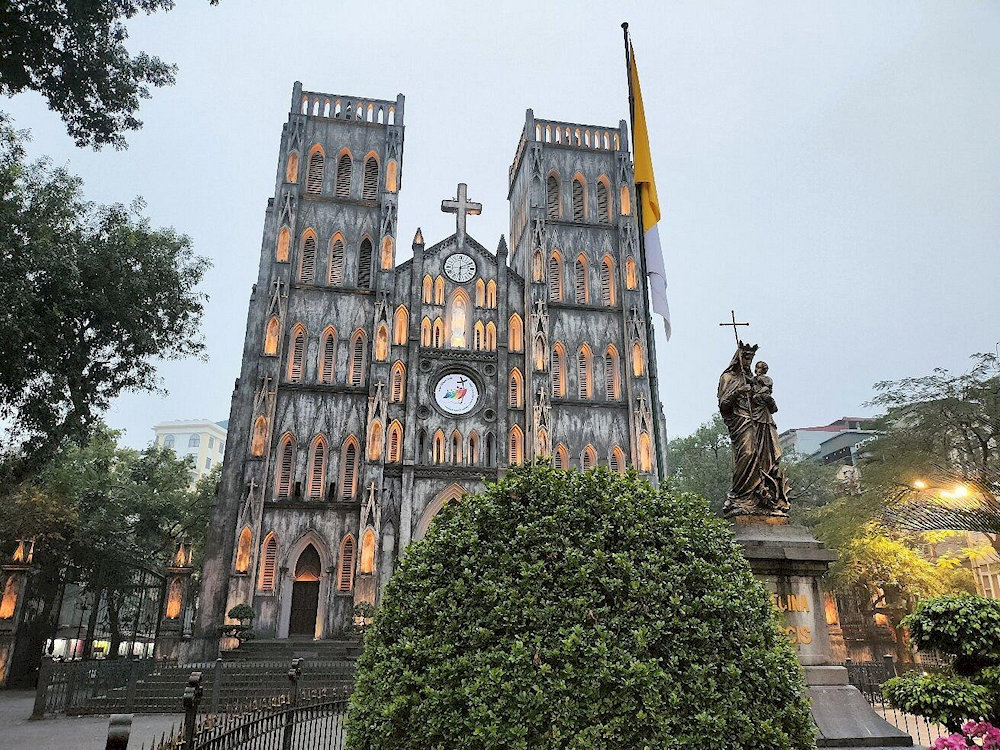 The cathedral’s exterior showcases towering architecture and delicate details that tell stories of the past